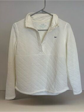 Vineyard Vines Cream Quilted Snap-Front Turtleneck Pullover